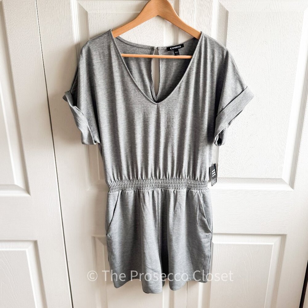 NWT Express Grey Short Jersey Romper with Cinched Waist (S)